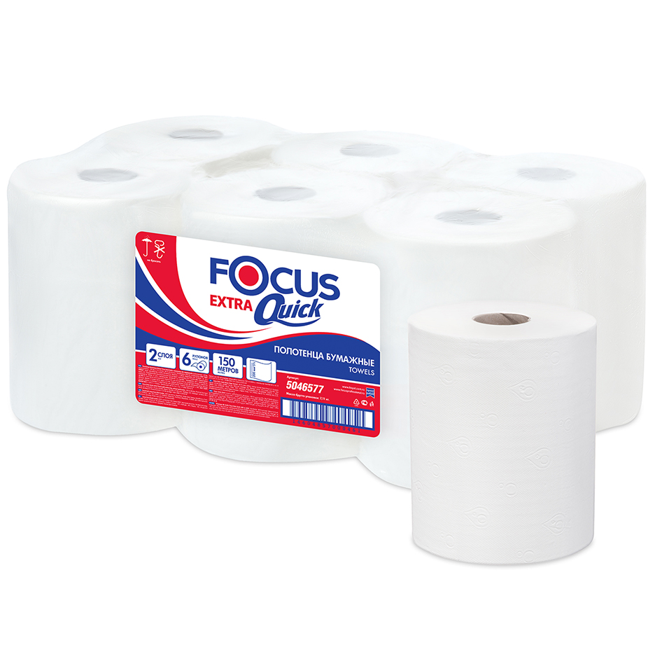 5046577 Бумажные полотенца Focus Extra Quick белые двухслойные, 6 рулонов по 150 метров