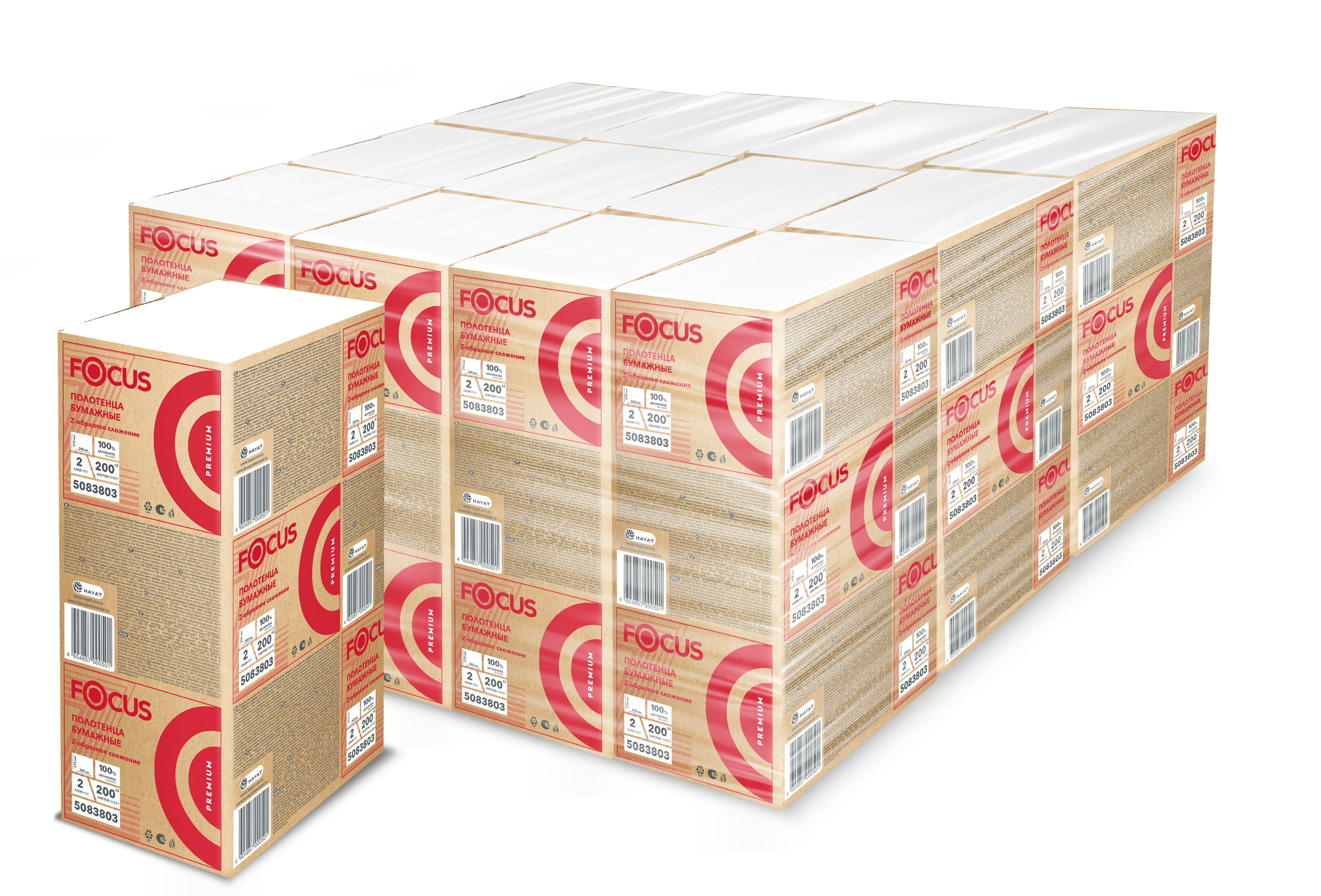 5069955 Листовые бумажные полотенца Focus Premium белые двухслойные Z-сложение, 20 пачек по 200 листов