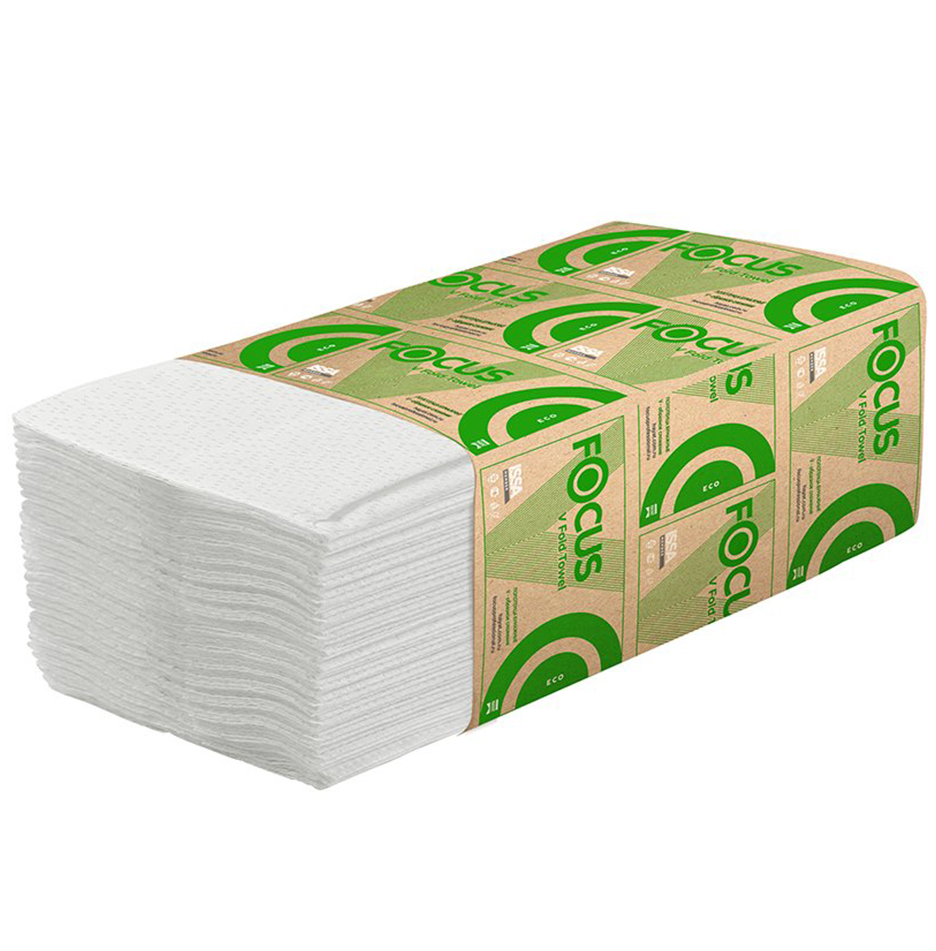 5049975 Листовые бумажные полотенца Focus Eco белые однослойные V-сложения, 15 пачек по 200 листов