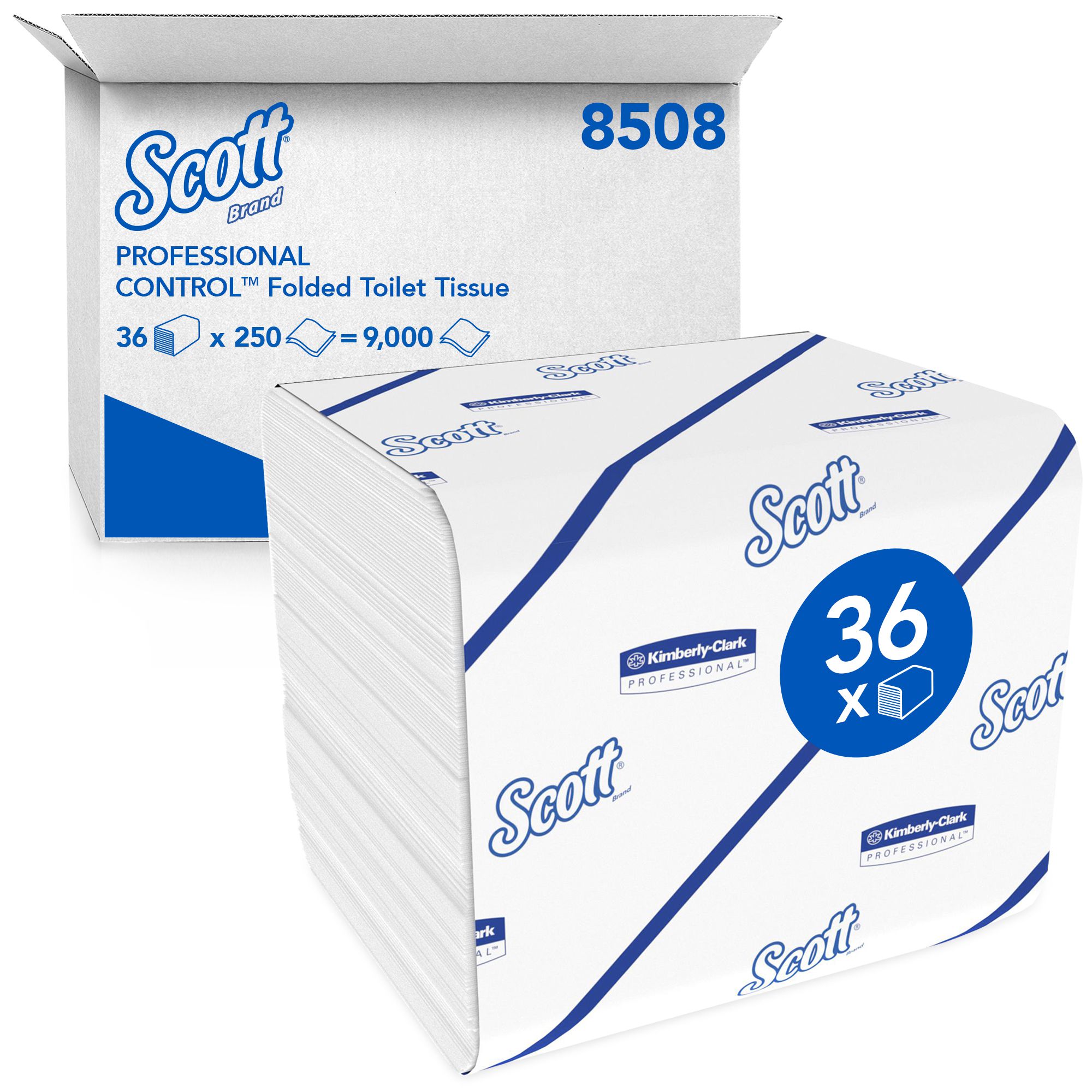 8508 Листовая туалетная бумага Scott двухслойная, 36 пачек по 250 листов