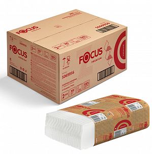 5069956 Листовые бумажные полотенца Focus Premium белые двухслойные Z-сложения, 12 пачек по 200 листов