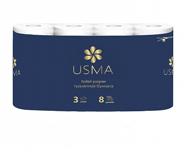 u01002438 Туалетная бумага USMA в стандартных рулонах трехслойная, 40 рулонов по 240 листов
