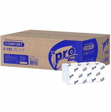 C192 Листовые бумажные полотенца PROtissue Comfort белые двухслойные V-сложения, 20 пачек по 250 листов