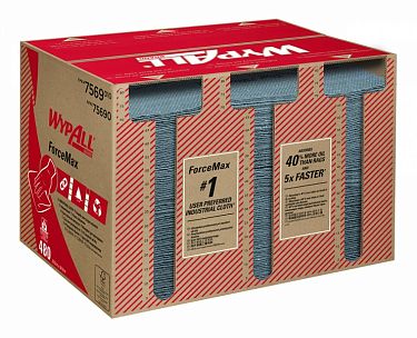 7569 Протирочный материал WypAll ForceMax серые однослойный в коробке-диспенсере, 480 листов