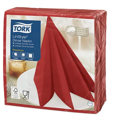 478854 Салфетки для ужина Tork Premium LinStyle красные однослойные, 39 х 39 см, 50 листов