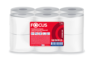 5036915 Туалетная бумага Focus Point в рулонах с центральной подачей двухслойная, 12 рулонов по 120 метров