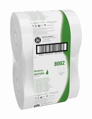 8002 Туалетная бумага Hostess Natura в больших рулонах однослойная, 6 рулонов по 525 метров