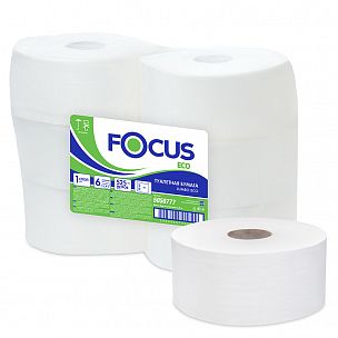 5050777 туалетная бумага focus eco jumbo в средних рулонах однослойная, 6 рулонов по 525 метров