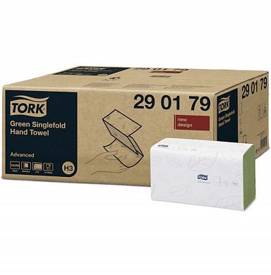 290179 Листовые бумажные полотенца Tork Singlefold зеленые двухслойные ZZ сложения, 15 пачек по 250 листов
