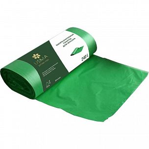 3024 Биоразлагаемые пакеты для мусора USMA (ПВД) зеленые, 240 л, 1 рулон / 10 пакетов