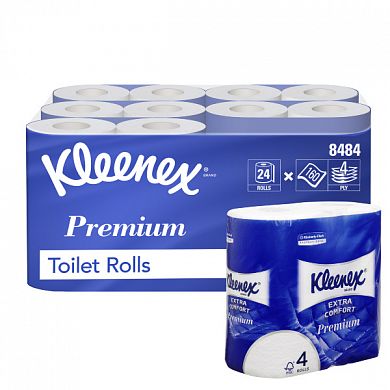 8484 Туалетная бумага Kleenex Premium Extra Comfort в стандартных рулонах четырехслойная, 24 рулона по 19,2 метра