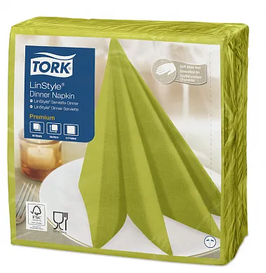 478876 Салфетки для ужина Tork Premium LinStyle фисташкового цвета однослойные, 39 х 39 см, 50 листов