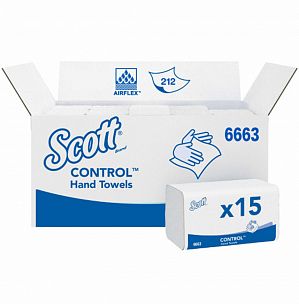 6663 Листовые бумажные полотенца Scott Performance белые однослойные S / Z сложения, 15 пачек по 212 листов