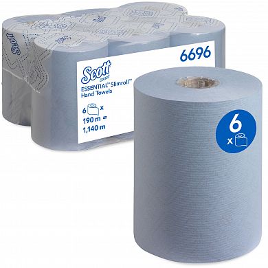 6696 Бумажные полотенца Scott Essential Slimroll синие однослойные, 6 рулонов по 190 метров