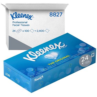 8827 Косметические салфетки для лица Kleenex двухслойные, 24 коробки по 100 листа