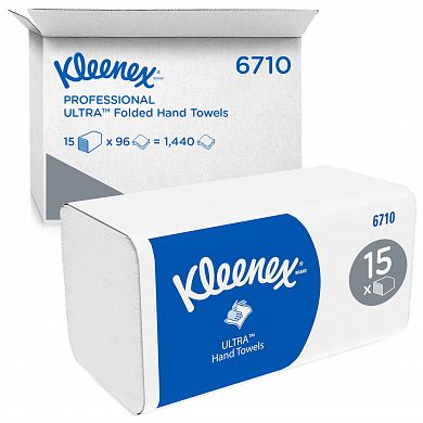 6710 Листовые бумажные полотенца Kleenex Ultra белые трехслойные S / Z сложения, 15 пачек по 96 листов