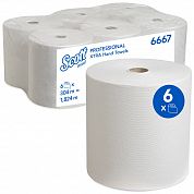 6667 Бумажные полотенца Scott белые однослойные, 6 рулонов по 304 метра