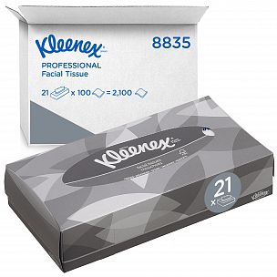8835 Косметические салфетки Kleenex для лица двухслойные, 21 коробка по 100 листов