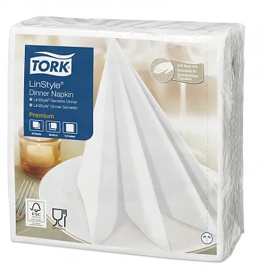 478711 Салфетки для ужина Tork Premium LinStyle белые однослойные, 39 х 39 см, 50 листов