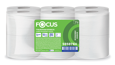 5050784 Туалетная бумага Focus Eco Jumbo в больших рулонах однослойная, 12 рулонов по 200 метров