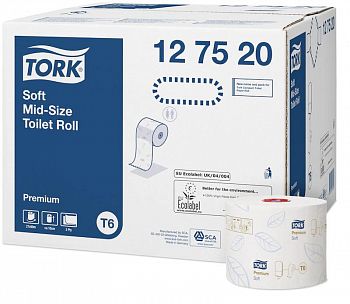 127520 Туалетная бумага Tork Mid-size в миди-рулонах двухслойная, 27 рулонов по 90 метров