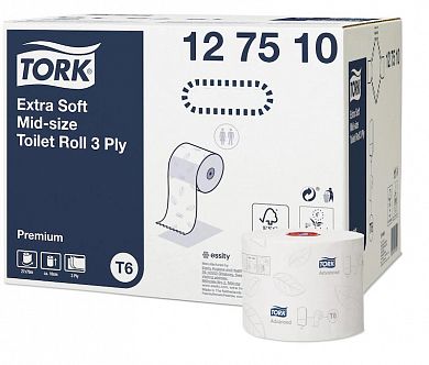 127510 Туалетная бумага Tork в миди-рулонах трехслойная, 27 рулонов по 70 метров