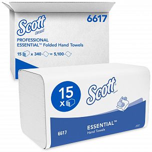 6617 Листовые бумажные полотенца Scott Essential белые однослойные S / Z сложения, 15 пачек по 340 листов