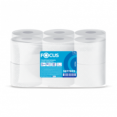 5077832 Туалетная бумага Focus Jumbo в средних рулонах двухслойная, 12 рулонов по 207 метров