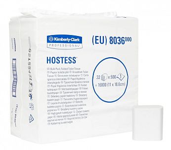 8036 Листовая туалетная бумага Hostess однослойная, 32 пачки по 500 листов