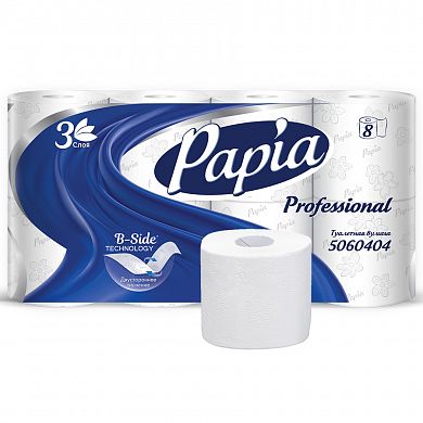 5060404 Туалетная бумага Papia Professional в стандартных рулонах трехслойная, 56 рулонов по 16.8 метров
