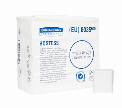 8035 Листовая туалетная бумага Hostess двухслойная, 32 пачки по 250 листов