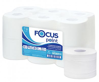 5036915 Туалетная бумага Focus Point в рулонах с центральной подачей двухслойная, 12 рулонов по 120 метров