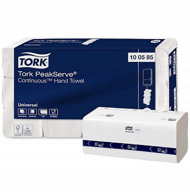 100585 Листовые бумажные полотенца Tork PeakServe с непрерывной подачей белые однослойные, 12 пачек по 410 листов