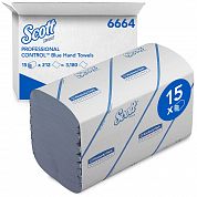 6664 Листовые бумажные полотенца Scott Performance синие однослойные S / Z сложения, 15 пачек по 212 листов