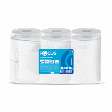 5060405 Туалетная бумага Focus Jumbo в средних рулонах двухслойная, 12 рулонов по 150 метров