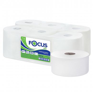 5050785 Туалетная бумага Focus Eco Jumbo в средних рулонах однослойная, 12 рулонов по 450 метров