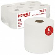 7491 Протирочный материал WypAll L10 белый однослойный с центральной подачей, 6 рулонов по 400 листов